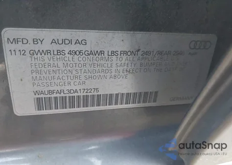 2013 Audi A4 2.0T Premium из США, поврежденный, VIN WAUBFAFL3DA172275